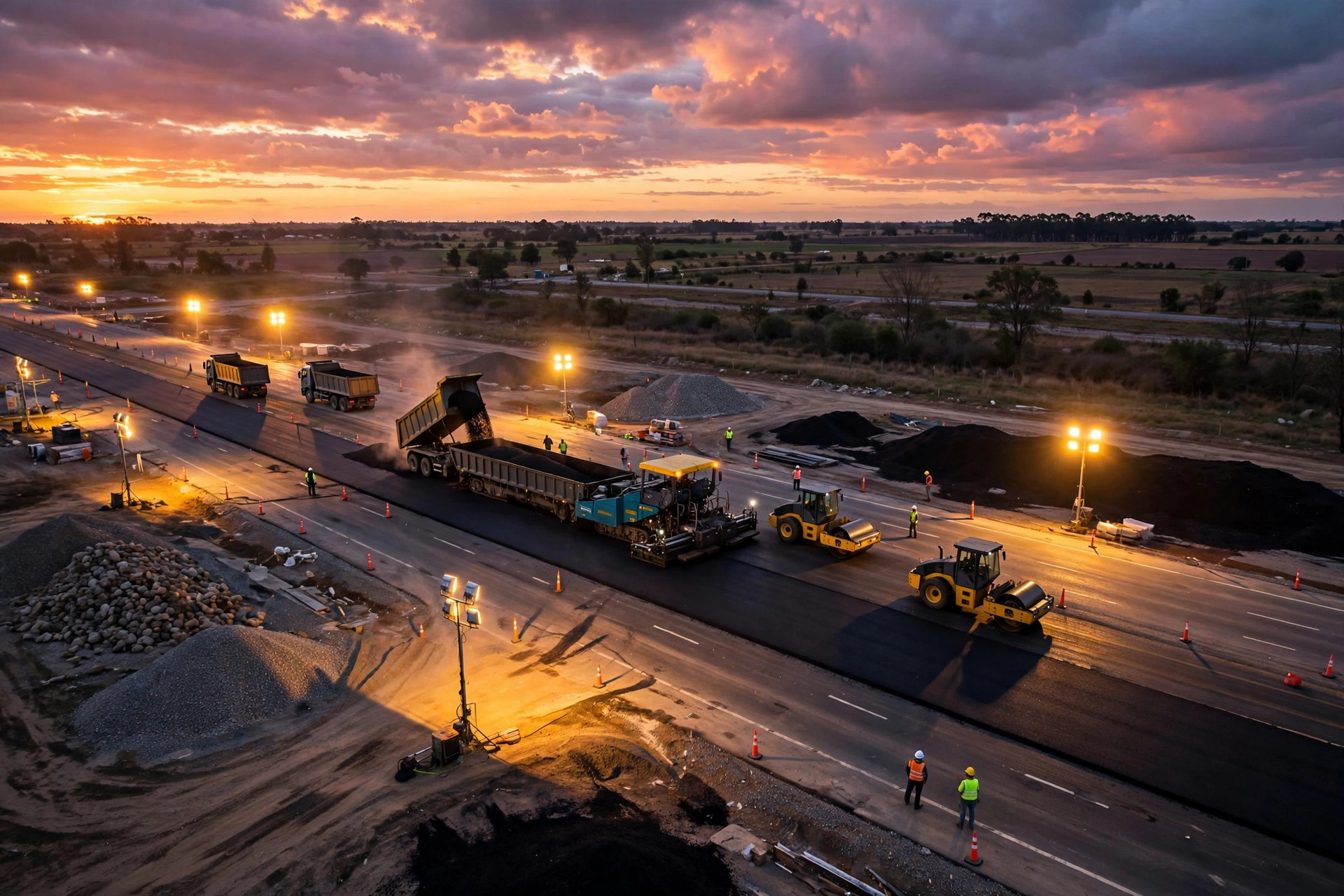 Verde Resources 生物炭筑路商业化:黄昏高速公路沥青摊铺